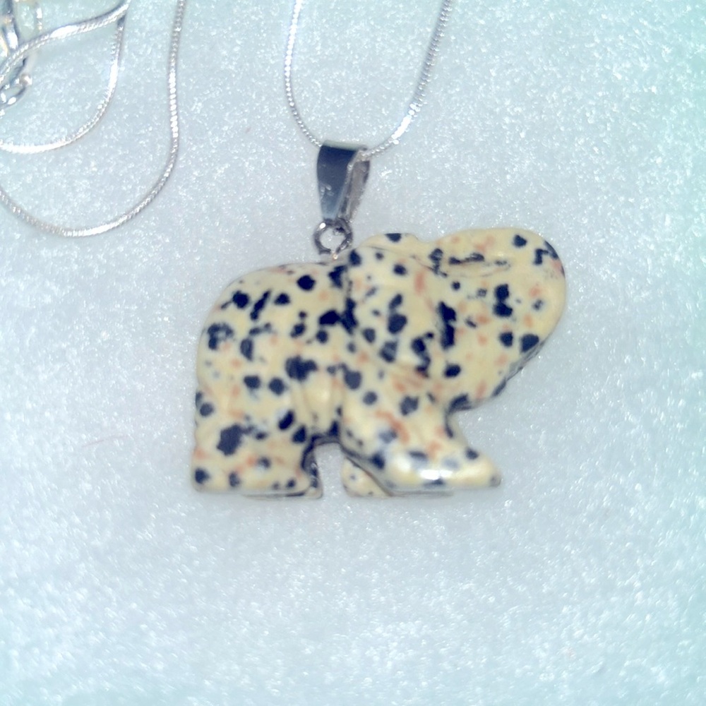 Hippie Boho Dalmatian Jasper Crystal Elephant Sterling Silver 30” Neck… - Picture 5 of 8